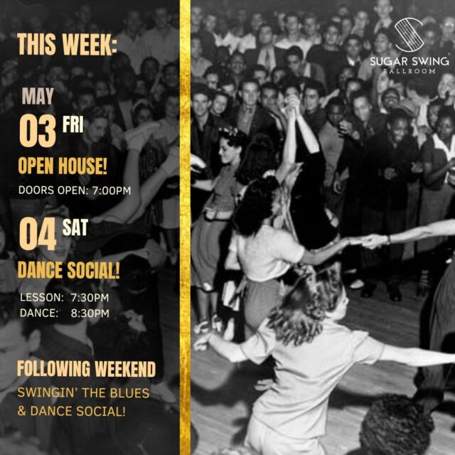 Friday, May 3: Open House!
Saturday, May 4: Dance Social!

Friday, May 10: Swingin’ The Blues
Saturday, May 11: Dance Social!

Friday, May 17: Student Night!
Saturday, May 18: Live Music (TBA)

Come out and have some fun dancing this Spring at our socials! Come test the waters at a FREE Friday night dance social with several short classes. This is an evening of social dancing, 20-30min lessons, and demonstrations, bar's open, socializing, Q&A, perhaps some snacks too! Ready to jump right in? 

Summer schedule is now up and classes are filling up! Make sure to read up as we have some changes from our typical schedule!

Flamenco 1, 2, 3: Thursday Apr 25

Blues: Sunday May 26

Swing 1 (Partners): Sunday May 26, Wednesday May 15, Thursday June 6
Swing 1 (Rotating): Sunday May 26, Monday May 13, Wednesday May 15

Swing 2 (Partners): Sunday May 26, Wednesday May 15
Swing 2 (Rotating): Sunday May 26, Monday May 13, Wednesday May 15

Swing 3: Monday May 13

House 1 & 2: Sunday May 26

Jazz: Monday May 13

Tap 1 & 2: Sunday May 26

Tap ¾ - Summer Intensive: Tuesday June 25

#sugarswing #sugarswingballroom #edmonton #danceclasses
#yeglindyhop #jazzdance #dance #yegswingdance #swingdance #lindyhop
#livemusic #jazzmusic #jazzquartet #jazzcombo #swingband
#dancecontest #lindyhopcontest #competition
#housedance #tapclasses #jazzdanceclasses
#tapdance #yeg