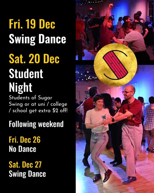 No partner needed, beginner lesson included! 7pm doors, 730pm lesson, dance from 830pm to 1130pm. Happy Hour until 9pm 😊. Saturday is for everyone, but students from Sugar Swing or from any university, school, college get an extra $2 off!

Photos courtesy of Vitalii Sorokin