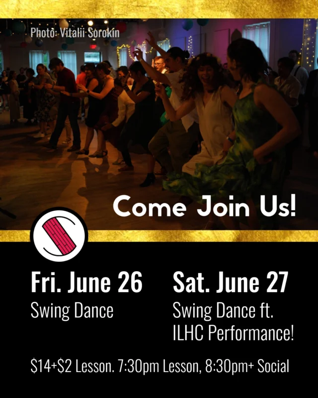 No partner needed, beginner friendly! Join us every Friday and Saturday for our weekly swing dance socials. Edmonton's ILHC team is showcasing their routine on Sat - don’t miss it!

Lesson starts at 7:30pm, social dance from 8:30pm onward, every event. $14 admission + $2 lesson.