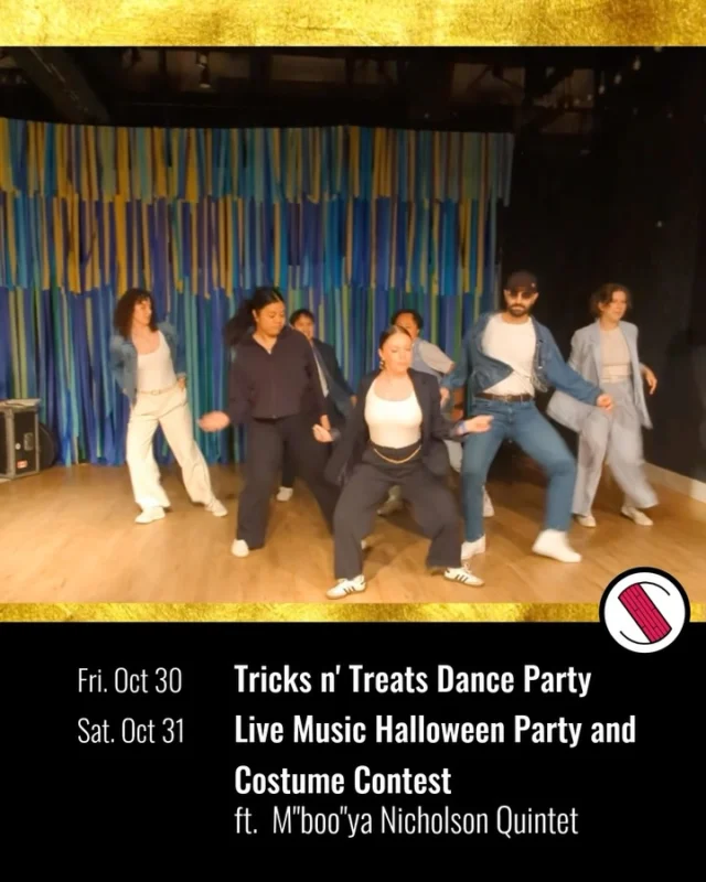 It’s not too late to drop everything and go thrift a group costume with your friends!! Bonus points if you bust out a choreo to go with it 😎

Friday night’s dance will be trick or treat themed… expect lots of candy… sugar high for the dance?! 👏

Saturday night there will be three sets of live music from the M”boo”ya Nicholson Quintet, and a costume contest between sets! 👻